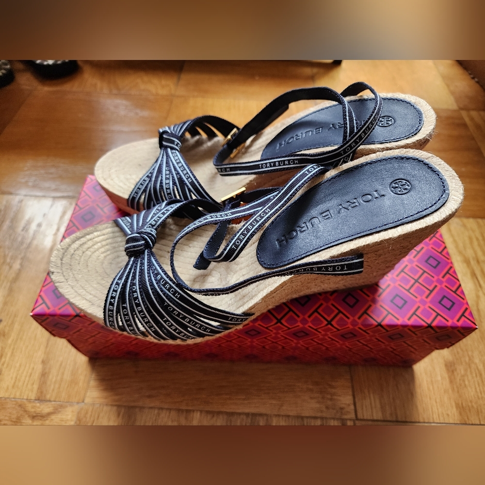 NEW! Tory Burch Ribbon Wedge Espadrille